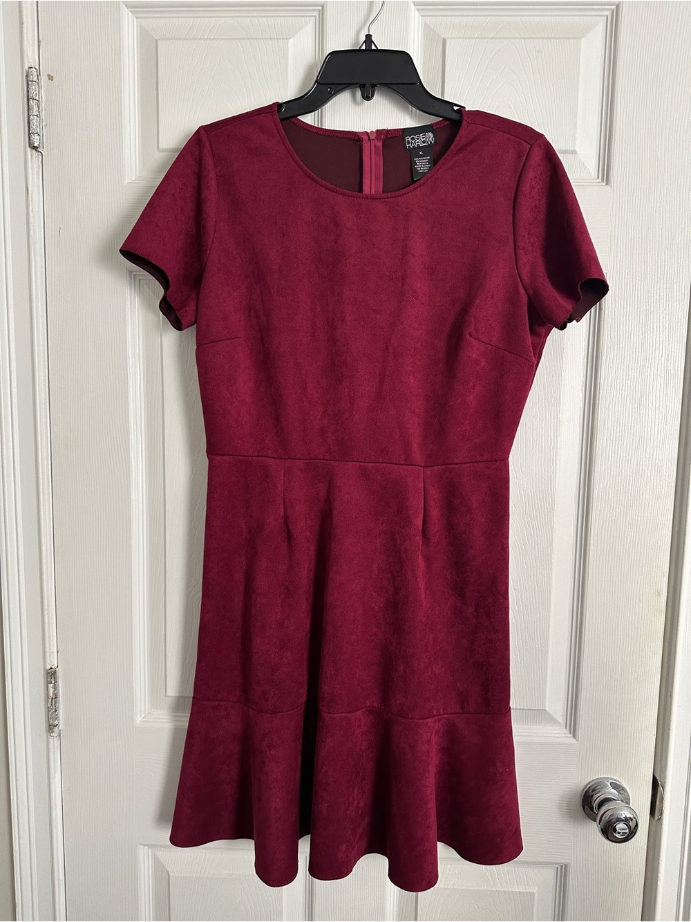 Robert Rodriguez Burgundy Short-Sleeve Suede-Effect Mini Dress